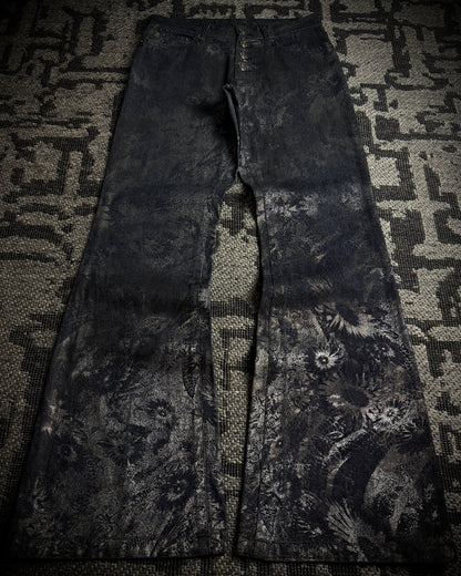Tornado Mart Metallic Floral Foil Print Flared Pants