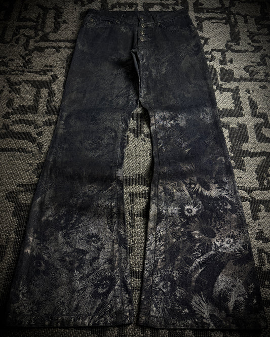 Tornado Mart Metallic Floral Foil Print Flared Pants