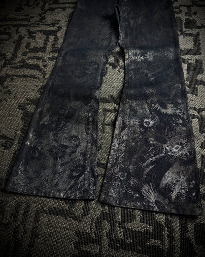 Tornado Mart Metallic Floral Foil Print Flared Pants