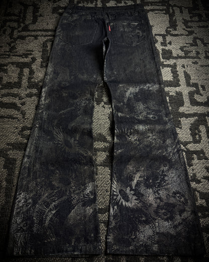 Tornado Mart Metallic Floral Foil Print Flared Pants