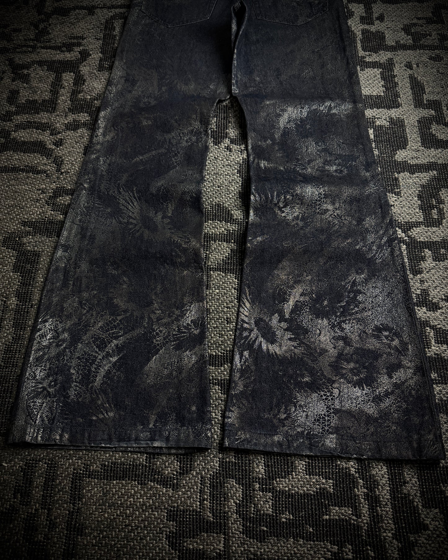 Tornado Mart Metallic Floral Foil Print Flared Pants