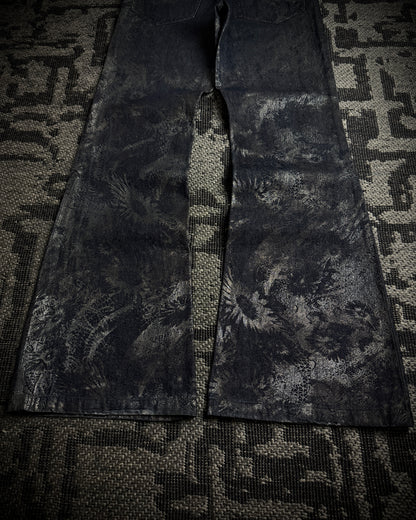 Tornado Mart Metallic Floral Foil Print Flared Pants