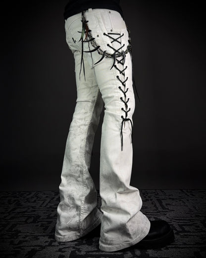 Tornado Mart Thigh Lace-Up Floral Flared Jeans