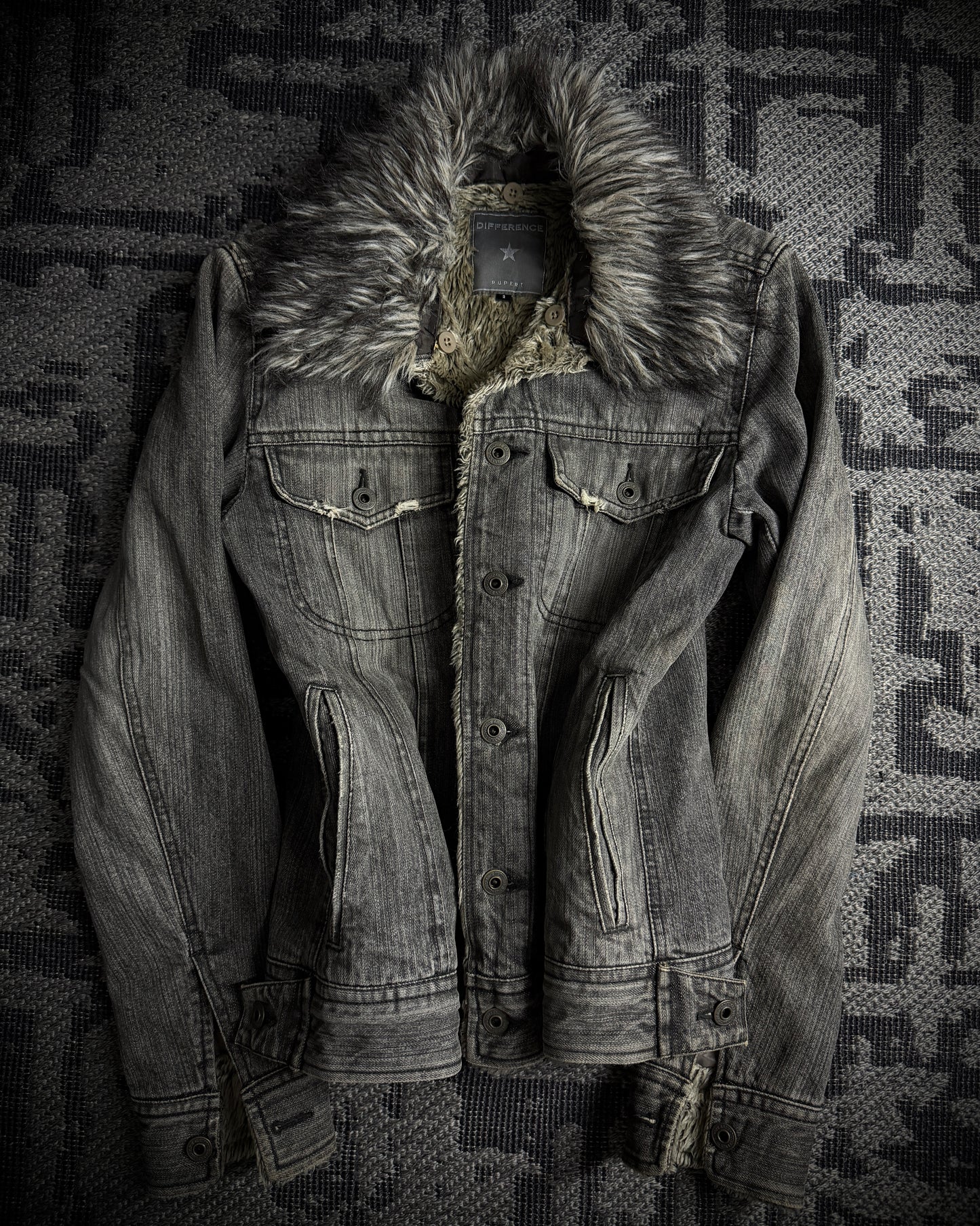 Difference Rupert Faux Fur Grey Denim Jacket