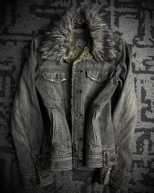 Difference Rupert Faux Fur Grey Denim Jacket