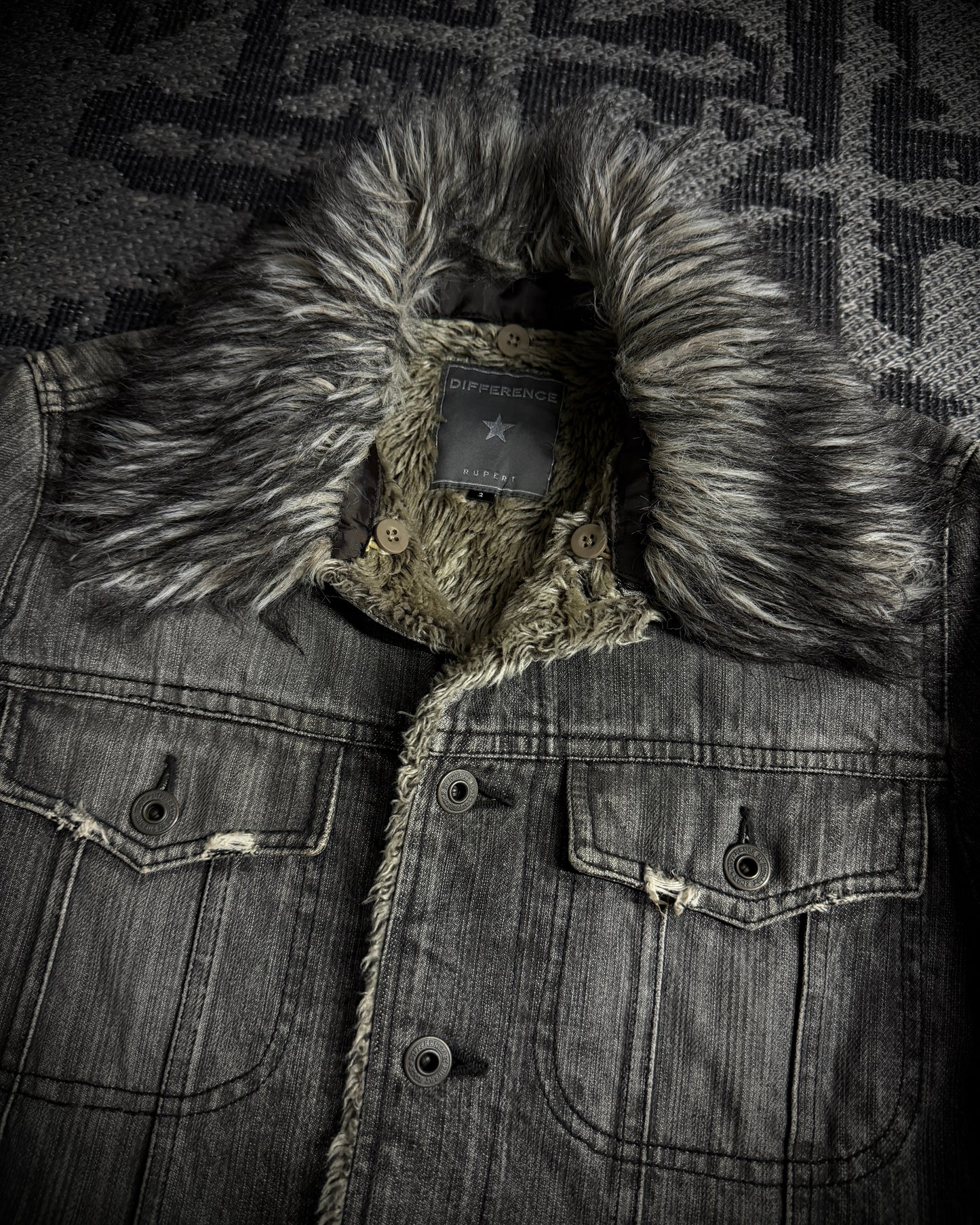 Difference Rupert Faux Fur Grey Denim Jacket