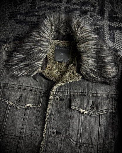 Difference Rupert Faux Fur Grey Denim Jacket