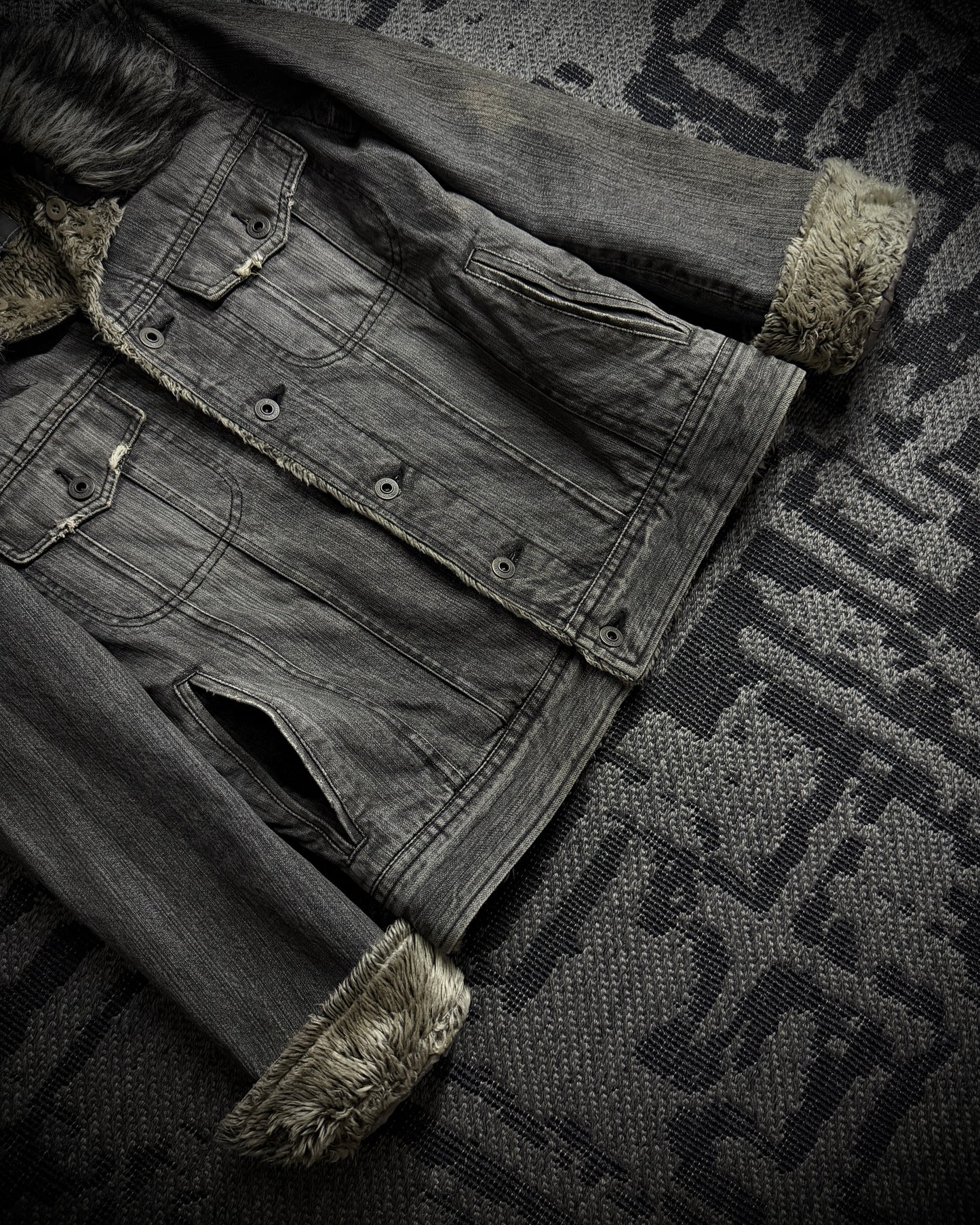Difference Rupert Faux Fur Grey Denim Jacket