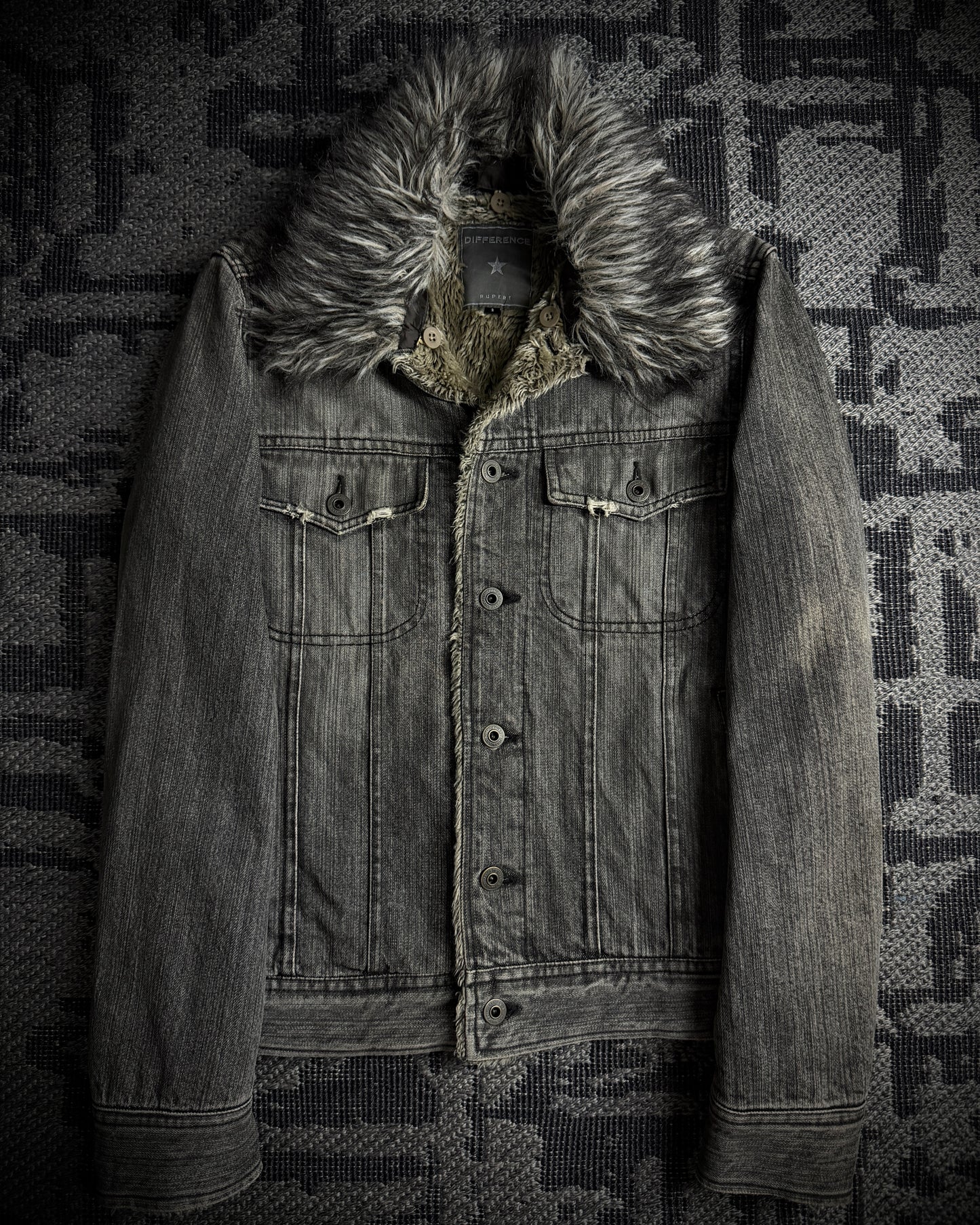 Difference Rupert Faux Fur Grey Denim Jacket