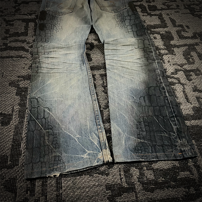 Semantic Design Crocodile Print Black Coated Flared Jeans