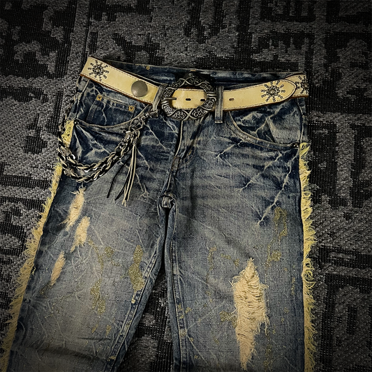 Midas Gold Glitter Splash Distressed Boot Cut Flare Jeans