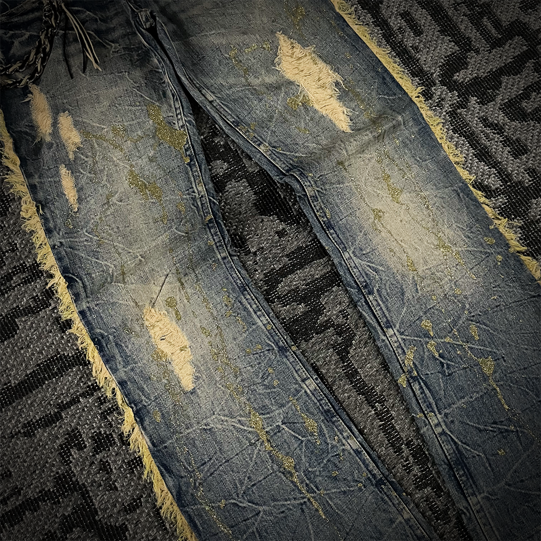 Midas Gold Glitter Splash Distressed Boot Cut Flare Jeans