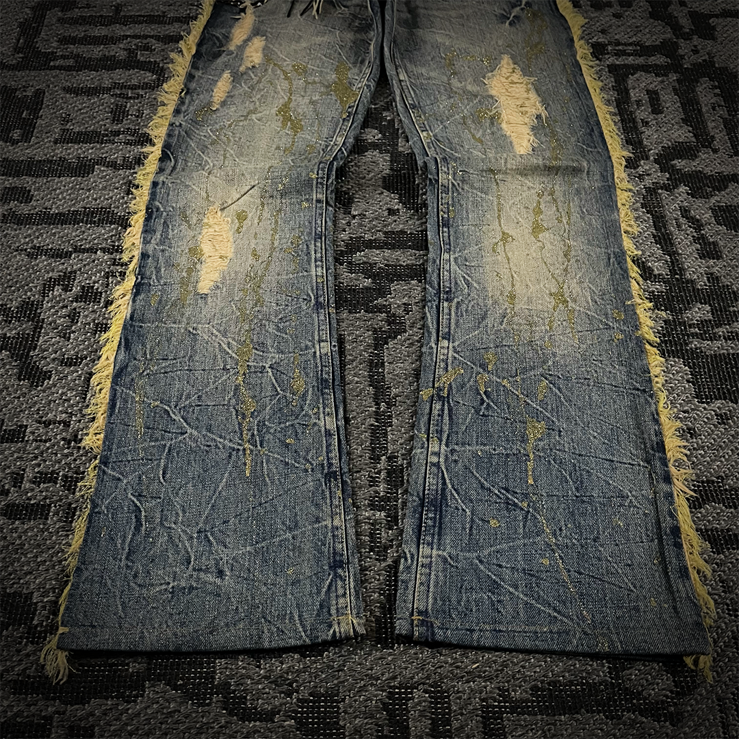 Midas Gold Glitter Splash Distressed Boot Cut Flare Jeans