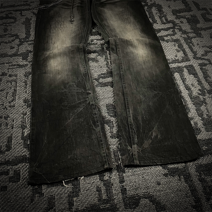 Semantic Design Crocodile Print Black Coated Flared Jeans