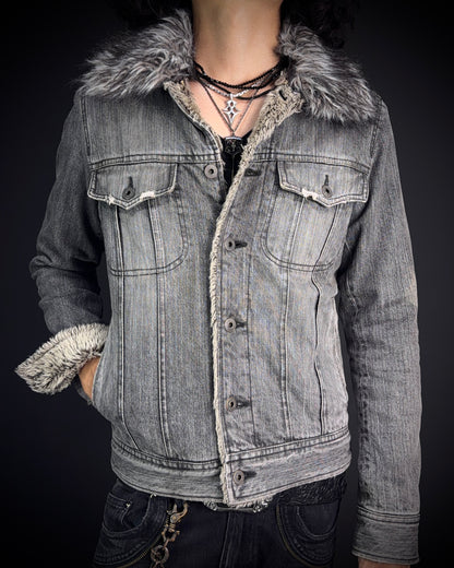 Difference Rupert Faux Fur Grey Denim Jacket
