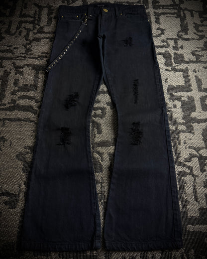 In The Attic Rock Studded Strap Distressed Flare Denim