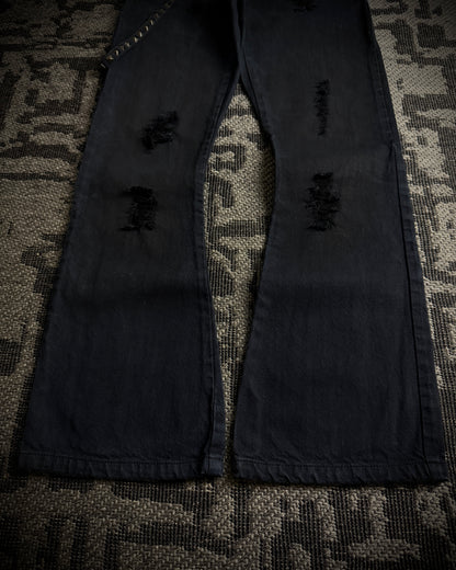 In The Attic Rock Studded Strap Distressed Flare Denim
