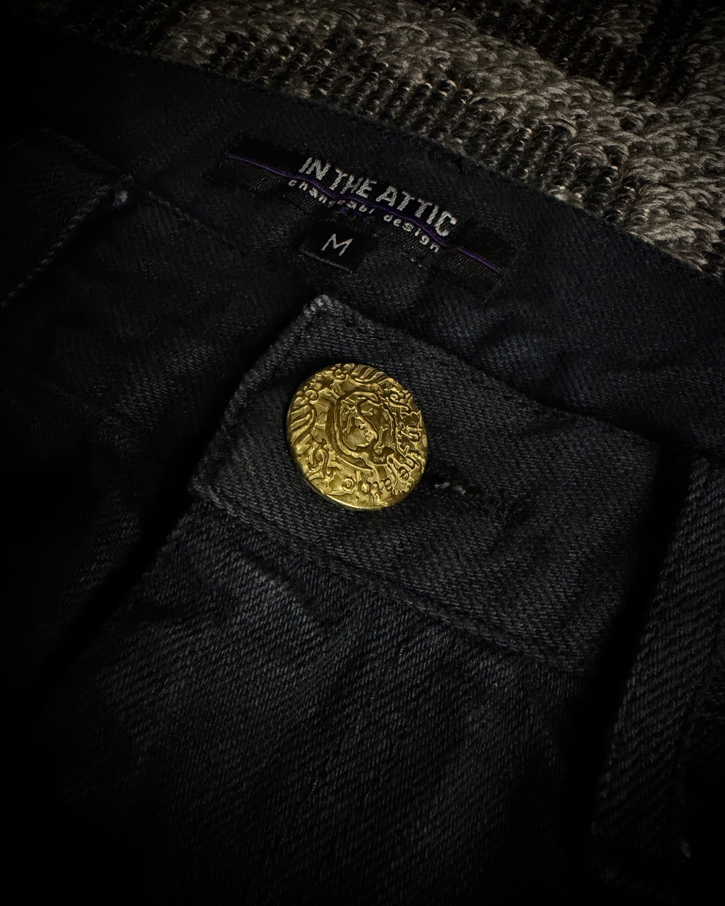 In The Attic Rock Studded Strap Distressed Flare Denim