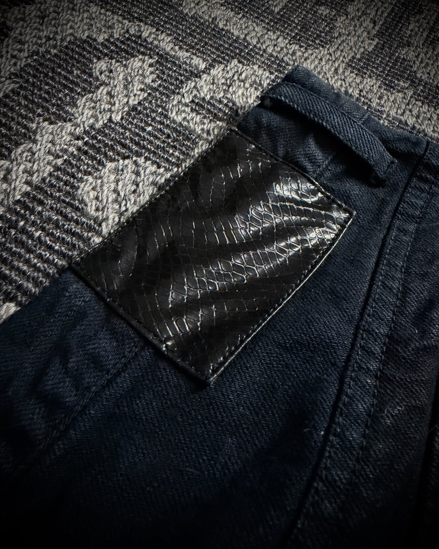 In The Attic Rock Studded Strap Distressed Flare Denim