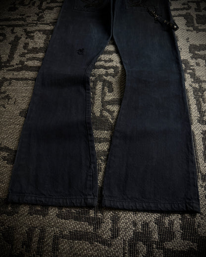 In The Attic Rock Studded Strap Distressed Flare Denim