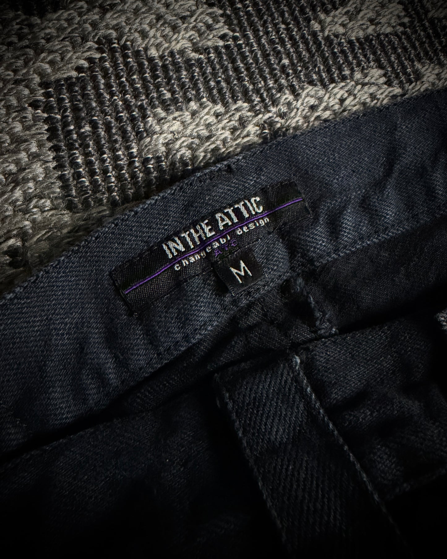 In The Attic Rock Studded Strap Distressed Flare Denim