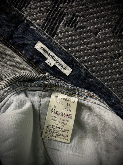 Semantic Design Multi Panel Crinkle Washed Distressed Flared Jeans