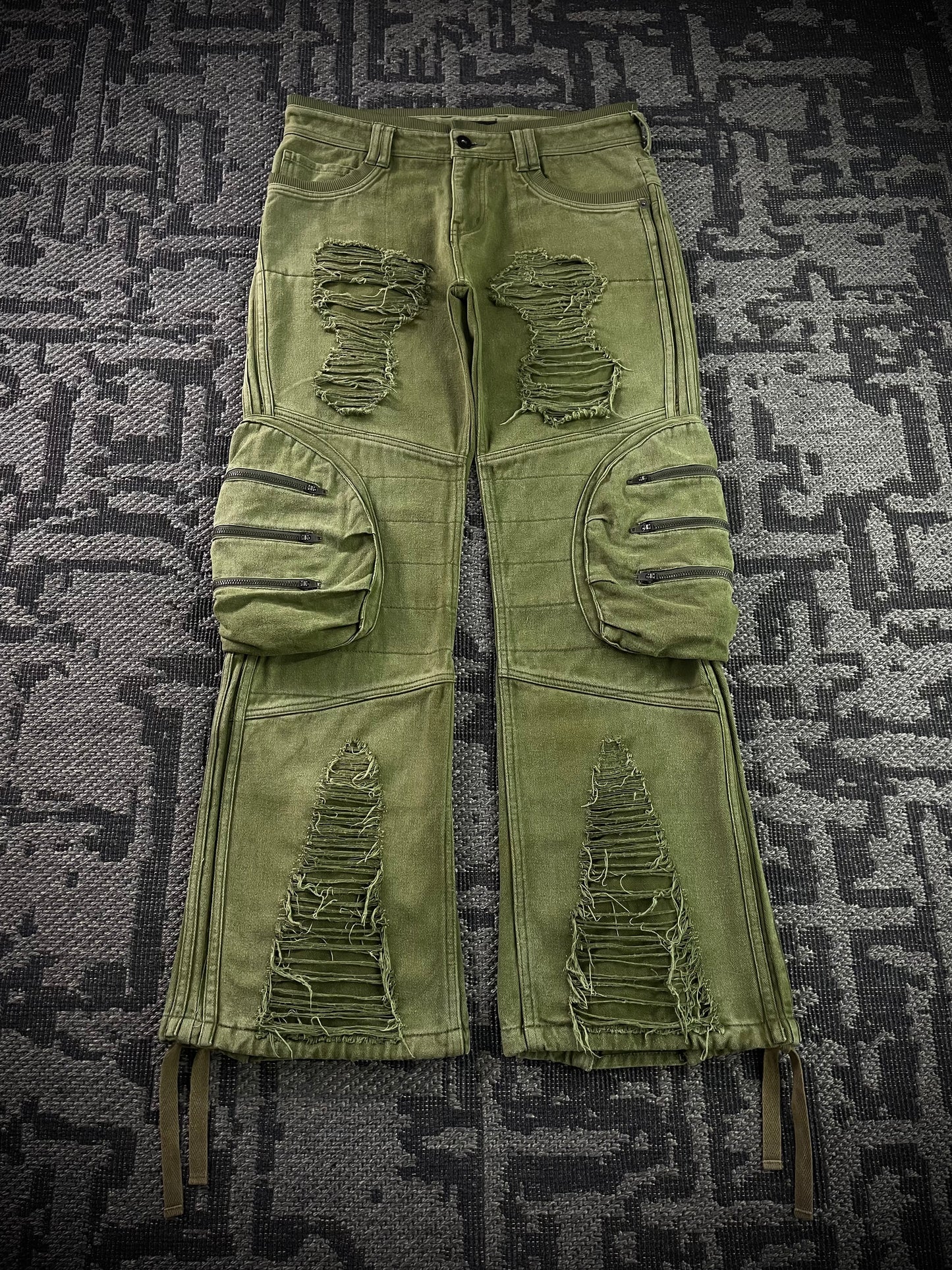 Glad News Gas Mask Distressed Zip Detail Wide Cargo Pants