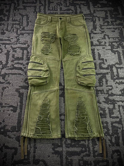 Glad News Gas Mask Distressed Zip Detail Wide Cargo Pants