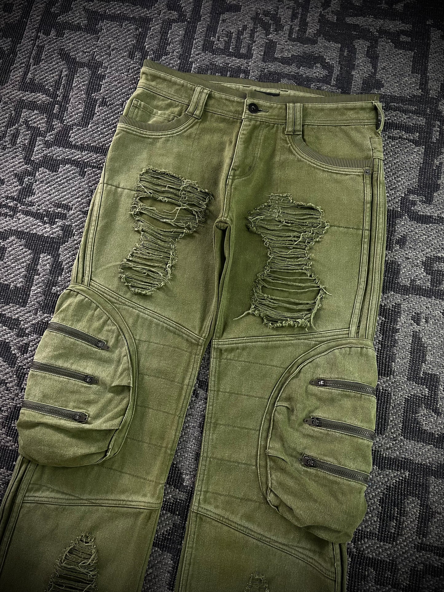 Glad News Gas Mask Distressed Zip Detail Wide Cargo Pants