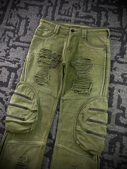 Glad News Gas Mask Distressed Zip Detail Wide Cargo Pants