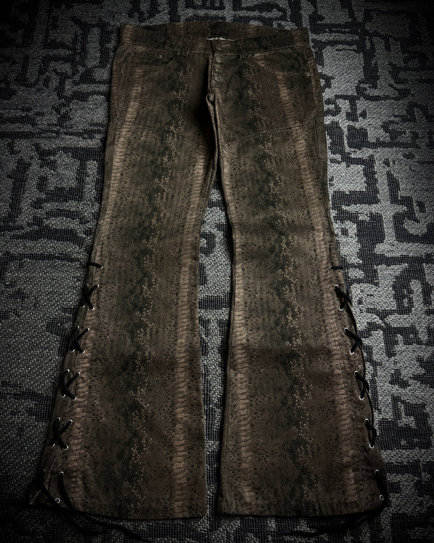 Tornado Mart Python Print Lace Up Flared Pants