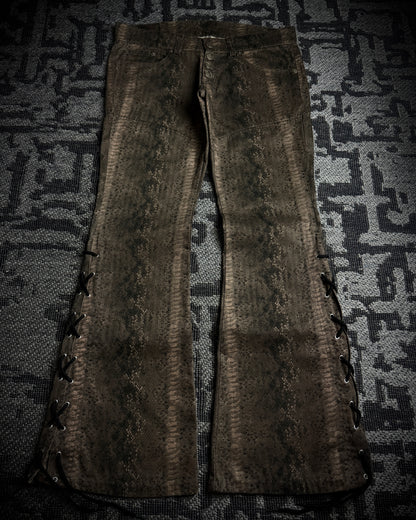 Tornado Mart Python Print Lace Up Flared Pants