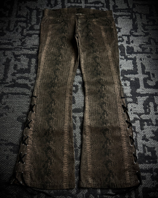 Tornado Mart Python Print Lace Up Flared Pants