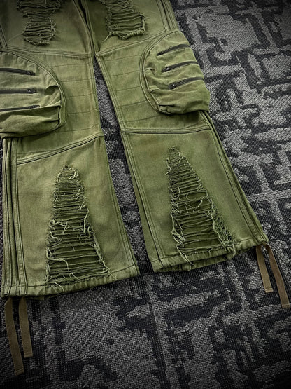 Glad News Gas Mask Distressed Zip Detail Wide Cargo Pants