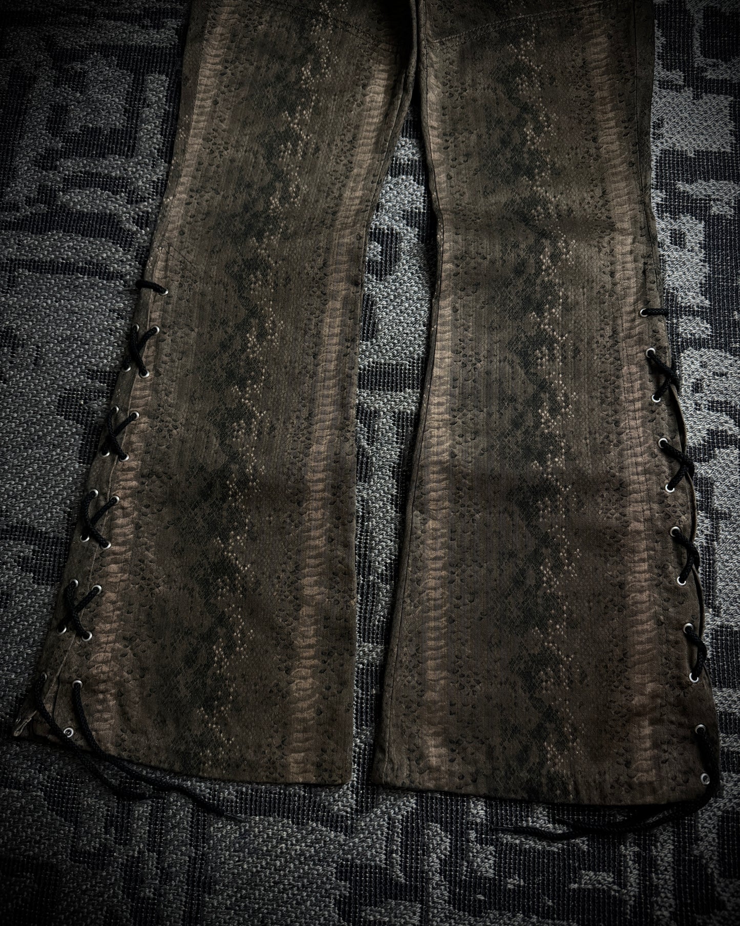 Tornado Mart Python Print Lace Up Flared Pants