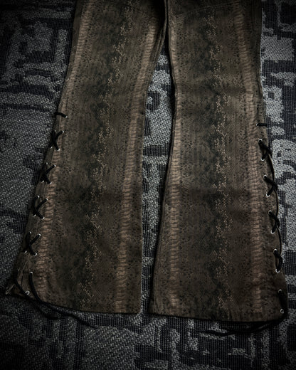 Tornado Mart Python Print Lace Up Flared Pants