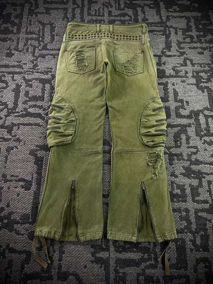 Glad News Gas Mask Distressed Zip Detail Wide Cargo Pants