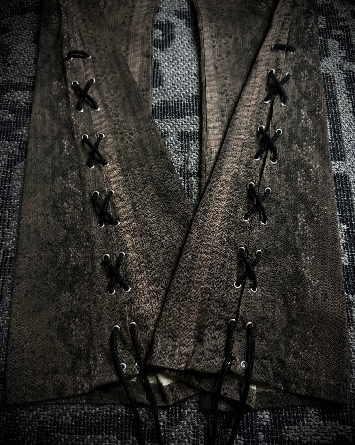 Tornado Mart Python Print Lace Up Flared Pants