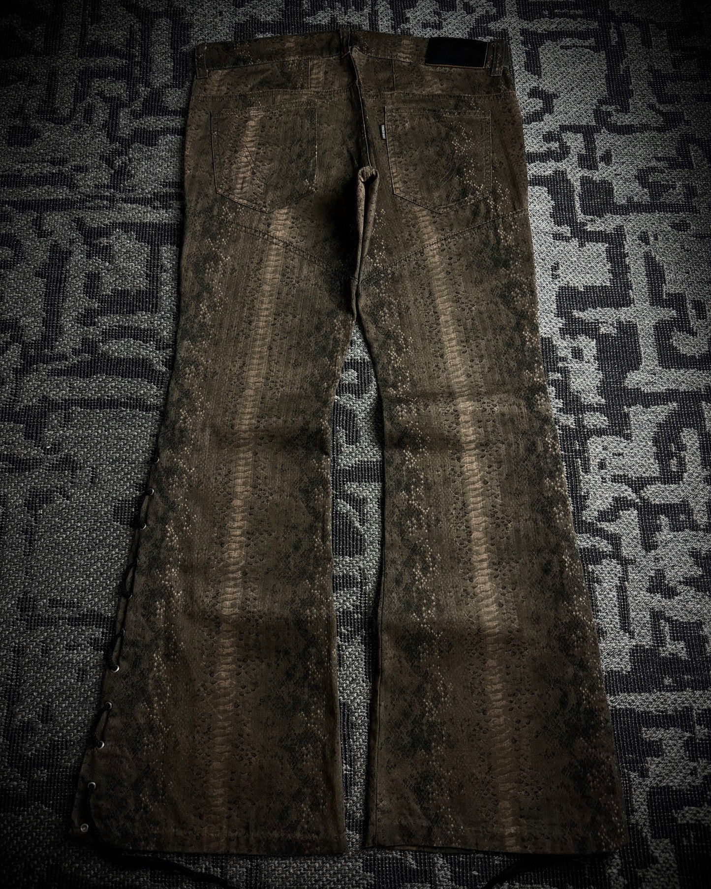 Tornado Mart Python Print Lace Up Flared Pants