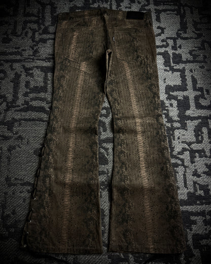 Tornado Mart Python Print Lace Up Flared Pants