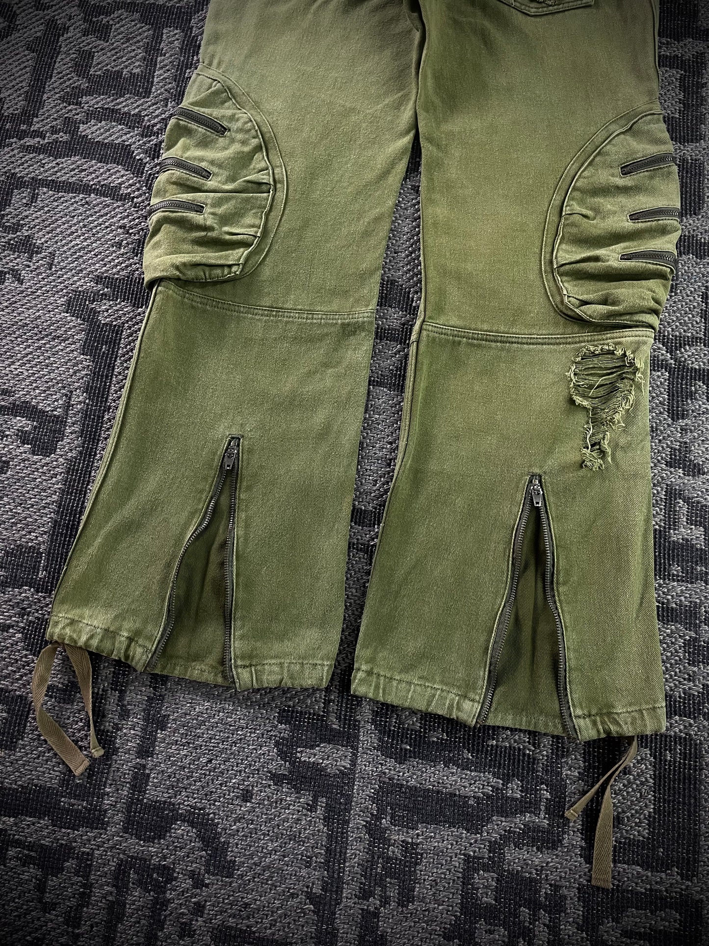 Glad News Gas Mask Distressed Zip Detail Wide Cargo Pants