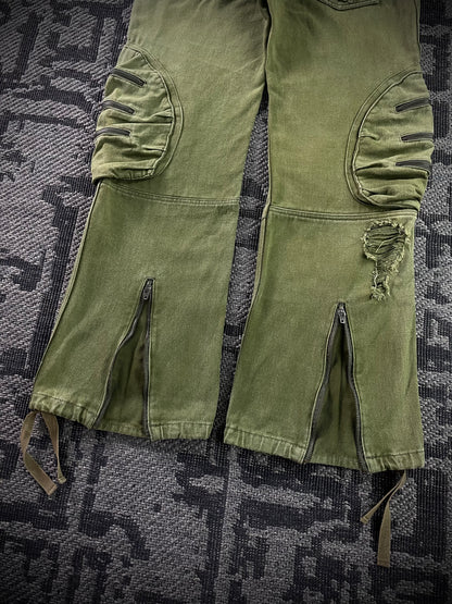 Glad News Gas Mask Distressed Zip Detail Wide Cargo Pants