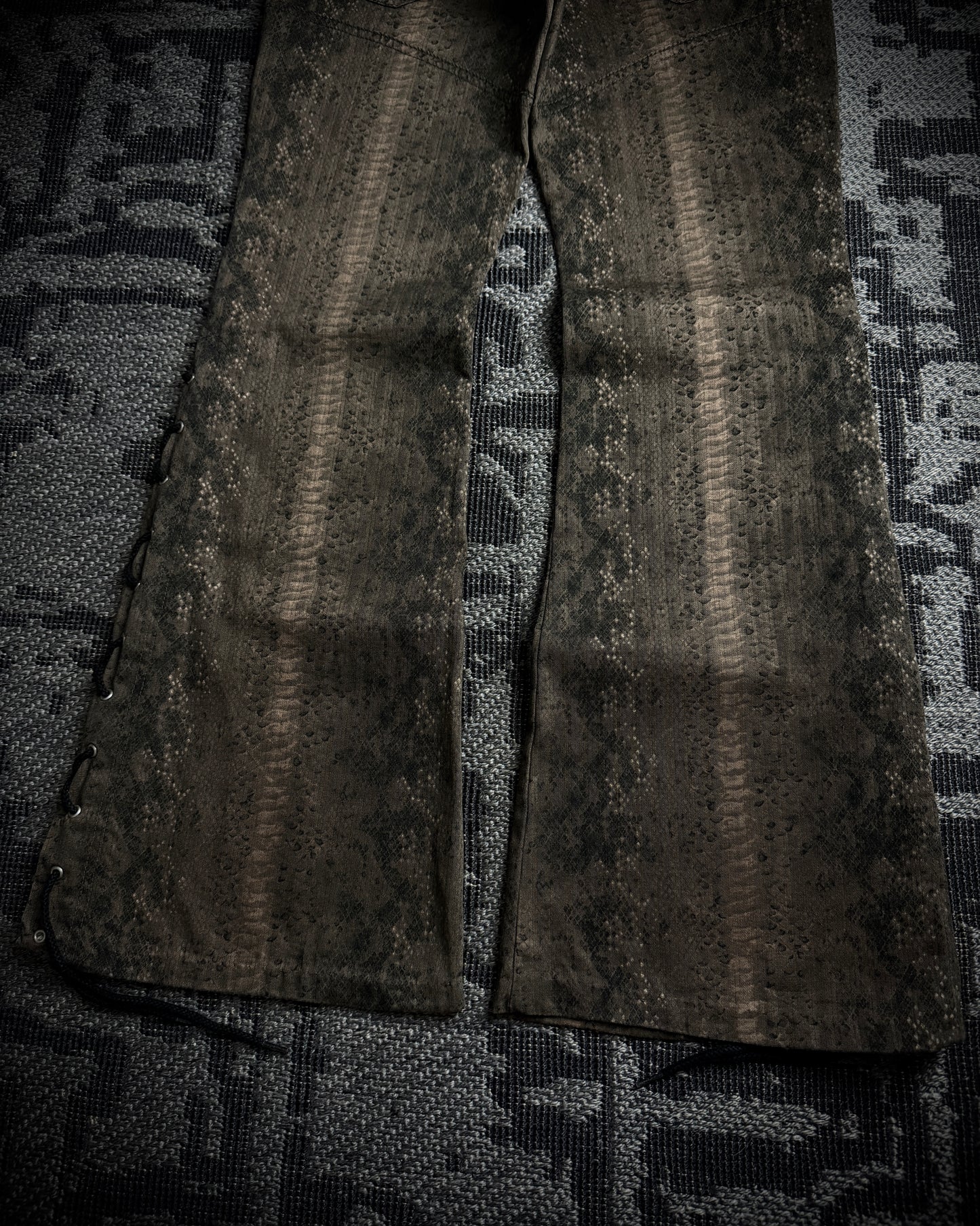 Tornado Mart Python Print Lace Up Flared Pants