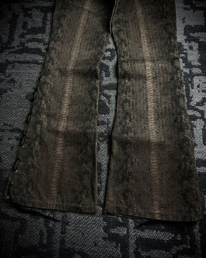 Tornado Mart Python Print Lace Up Flared Pants