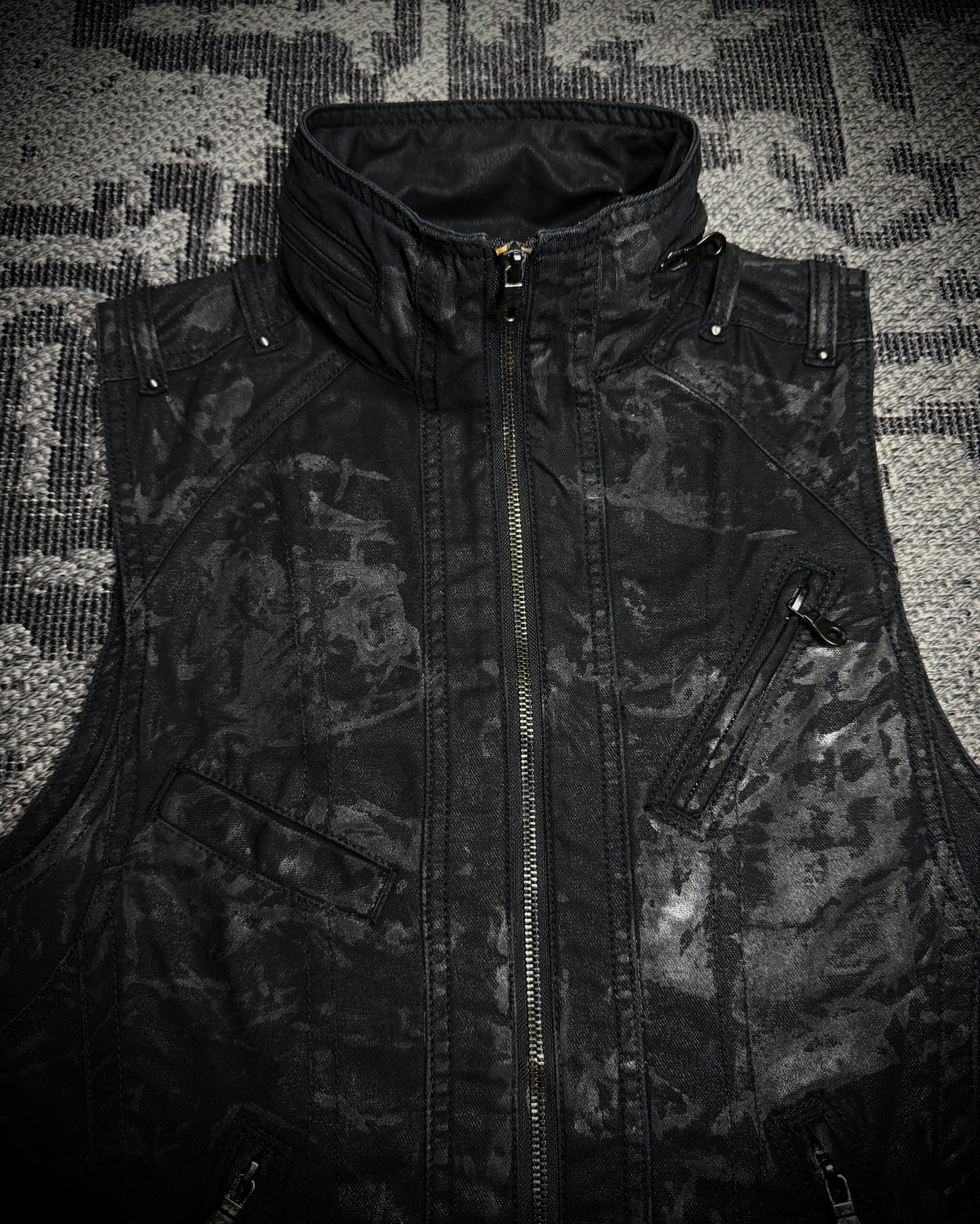 Midas Coated Splatter Multi-Zip Biker Vest
