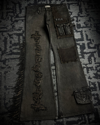 VERONICA by LED RECHWE “Crazy Racer” Mud Washed Utility Flared Denim