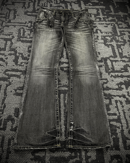 Semantic Design Multi -Zip Black Bootcut Jeans