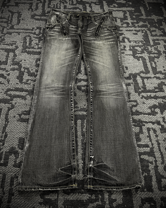 Semantic Design Multi -Zip Black Bootcut Jeans