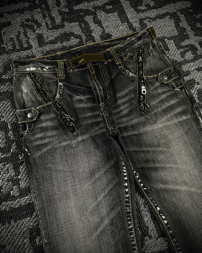 Semantic Design Multi -Zip Black Bootcut Jeans