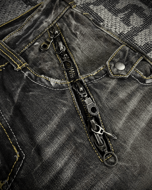 Semantic Design Multi -Zip Black Bootcut Jeans